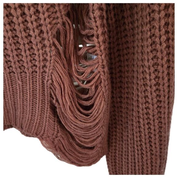 Cotton Candy LA Brown Knit Distressed Turtleneck Sweater M/L - Picture 6 of 8